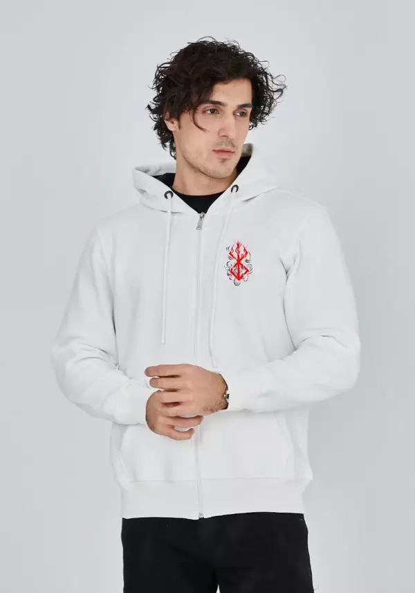 Unisex Baskılı Tam Fermuarlı Kapşonlu SweatShirt - Beyaz - Image 1