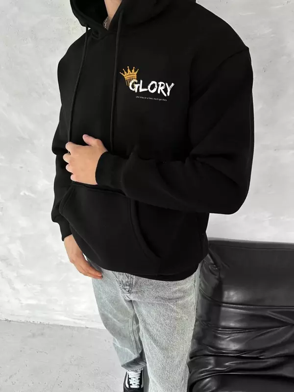 Kışlık Üç İplik Kapüşonlu SweatShirt - Siyah - Image 1