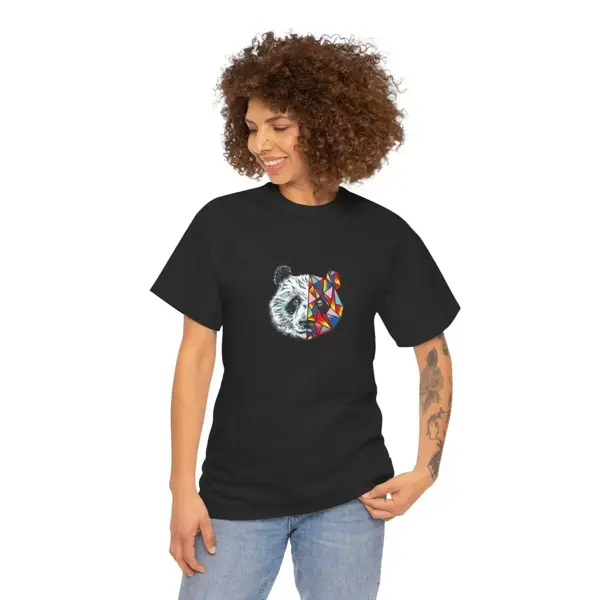 Unisex Kadın Bisiklet Yaka Baskılı T-Shirt - Siyah - Image 1