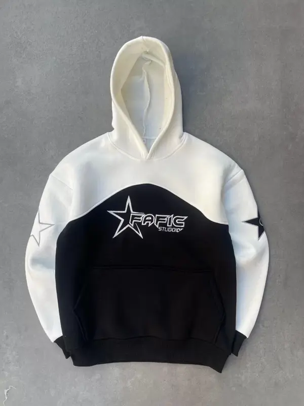 Parçalı Nakış İşlemelı Kapüşonlu SweatShirt - Beyaz - Image 1