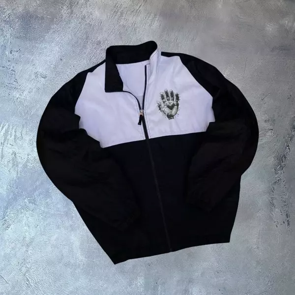 Unisex Uzun Kollu Paraşüt Kumaş Rüzgarlik - Siyah - Image 1