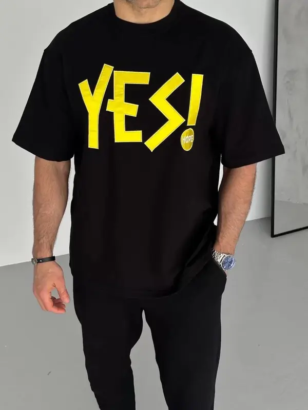 Unisex Nakış İşlemeli T-Shirt - Siyah - Image 1