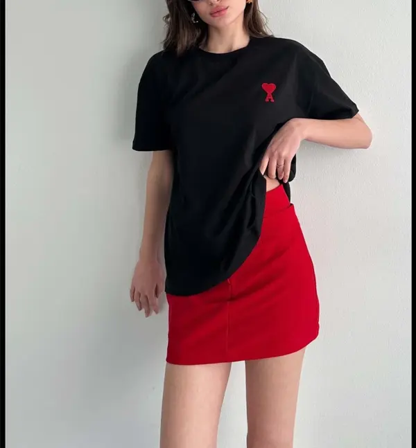 Unisex Bisiklet Yaka Baskılı Oversize T-Shirt - Siyah - Image 1