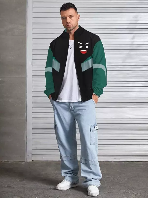 Unisex Uzun Kollu Paraşüt Kumaş Rüzgarlik - Siyah - Image 1