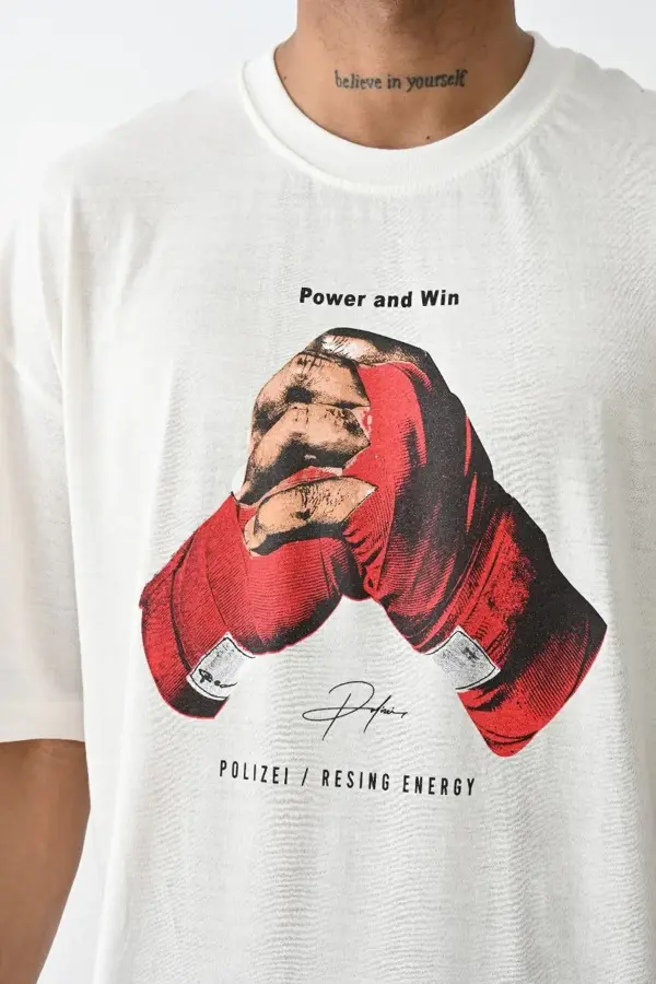 Unisex Baskılı Oversize T-Shirt - Beyaz - Image 1
