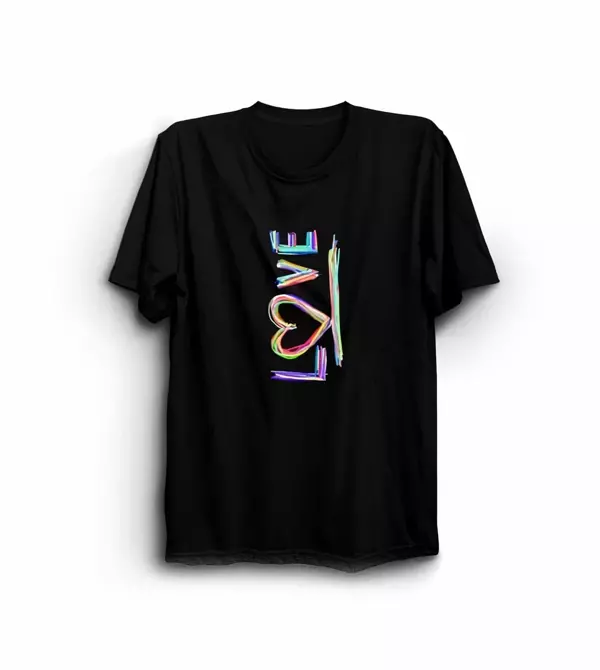 Sevgililer Günü İçin Özel Tasarım Love Baskılı T-shirt - Siyah - Image 1