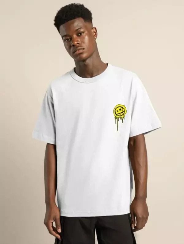 Unisex Bisiklet Yaka Baskılı Oversize T-Shirt - Beyaz - Image 1