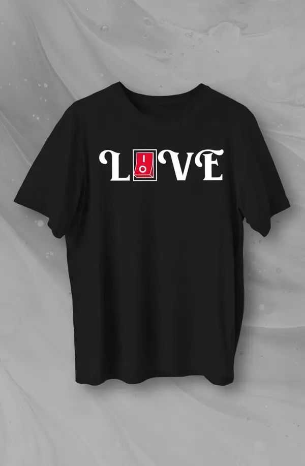 Sevgililer Günü İçin Özel Tasarım Love Baskılı T-shirt - Siyah - Image 1