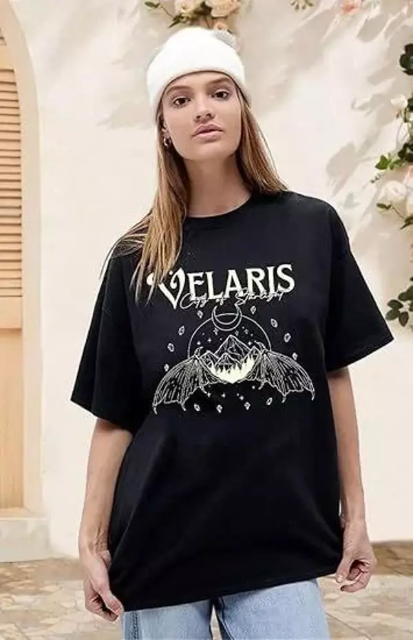 Kadın Bisiklet Yaka Baskılı T-shirt - Siyah - Image 1
