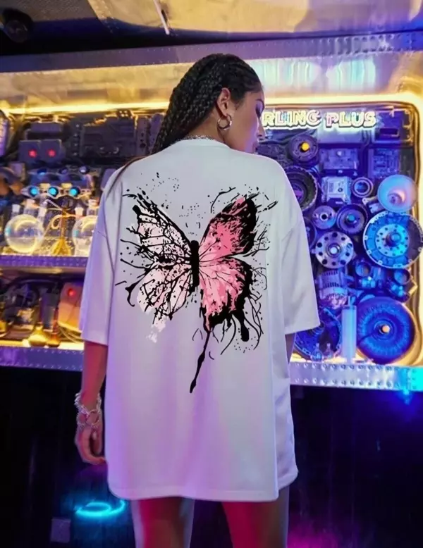 Unisex Baskılı Oversize T-Shirt - Beyaz - Image 1