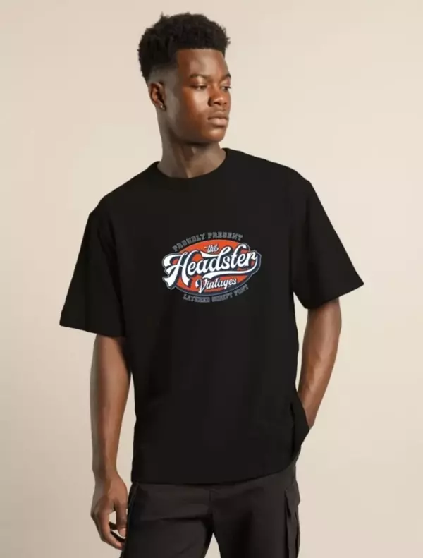 Unisex Baskılı Oversize T-Shirt - Siyah - Image 1