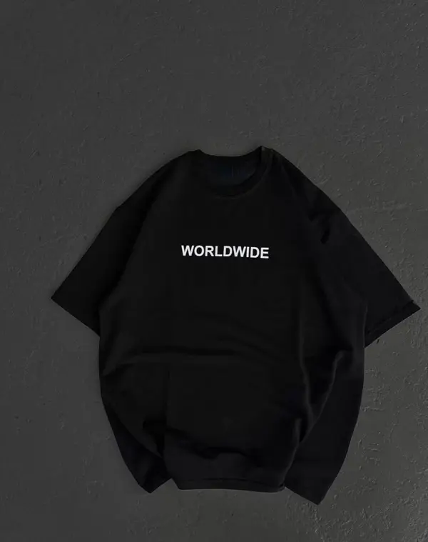Unisex Bisiklet Yaka Baskılı Oversize T-Shirt - Siyah - Image 1