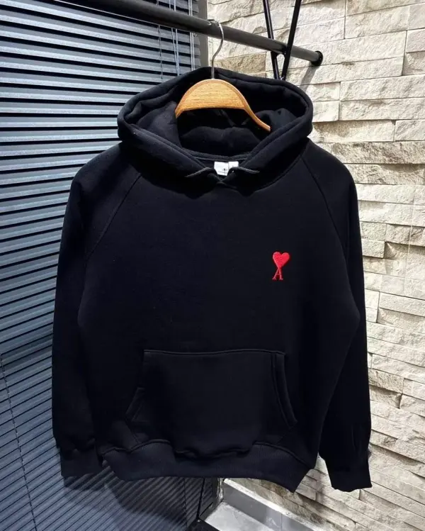 Unisex Kapşonlu Baskılı Sweetshirt - Siyah - Image 1