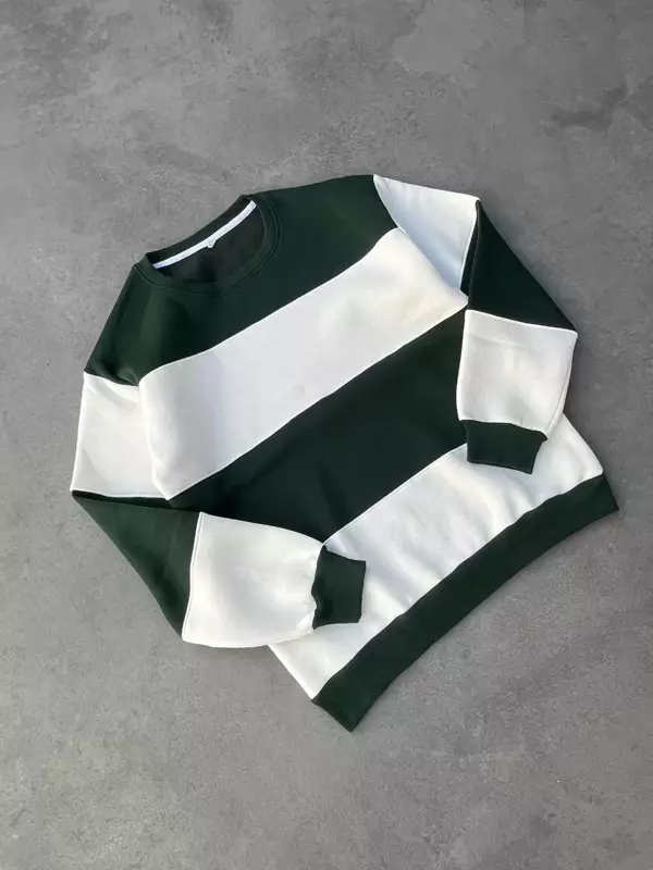 Parçalı Bisiklet Yaka Baskılı SweatShirt - Yeşil - Image 1