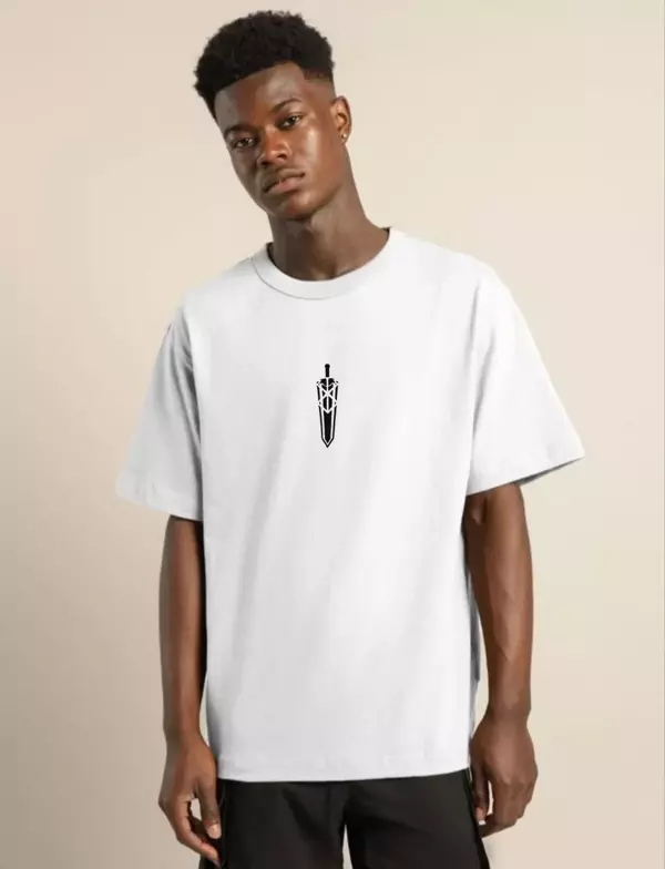 Unisex Bisiklet Yaka Baskılı Oversize T-Shirt - Beyaz - Image 1