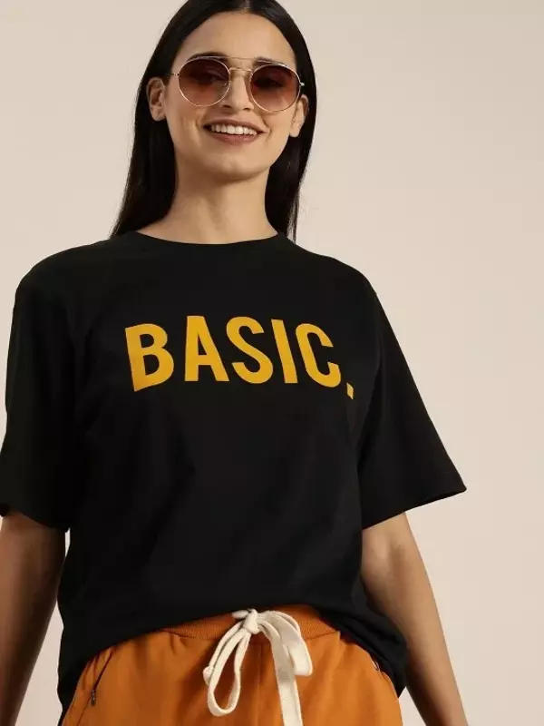 Baskılı Kadın T-shirt - Siyah - Image 1
