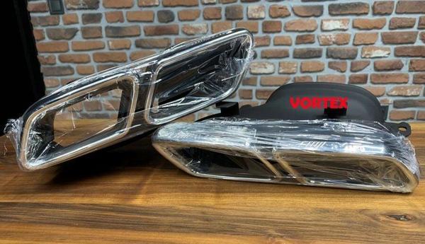 Mercedes C Serisi W205 Arka Egzoz Ucu Seti C63 Gümüş Renk 2014 Sonrası Uyumlu - Image 1