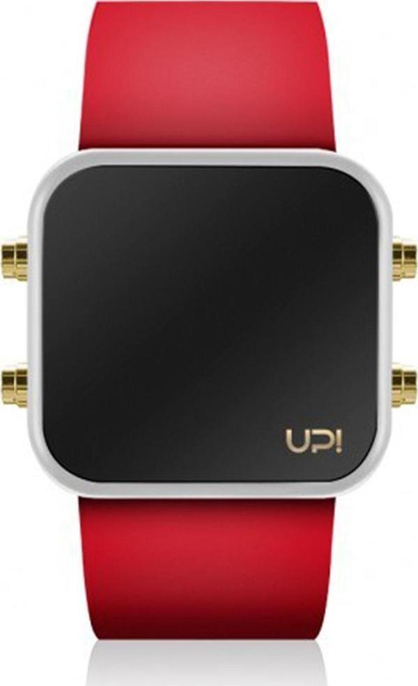 Up! Watch Unisex Kol Saati LED MINI GOLD WHITE RED LED MINI GOLD WHITE AND RED STRAP - Image 1