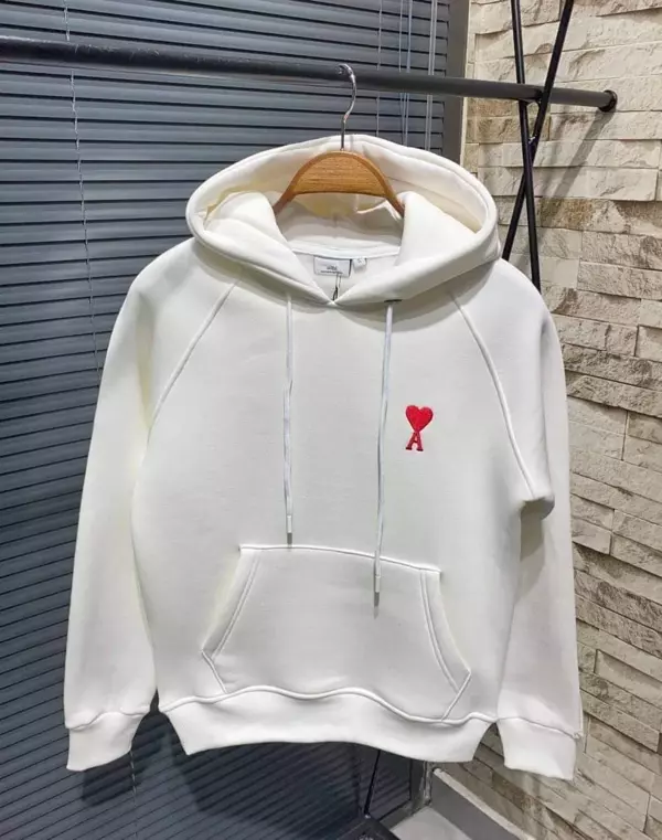 Unisex Kapşonlu Baskılı Sweetshirt - Beyaz - Image 1