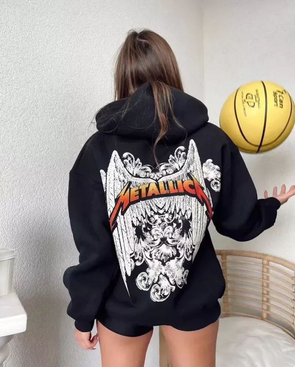 Kadın Baskılı Kapüşonlu Sweat - Siyah - Image 1