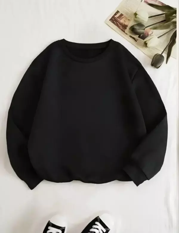 Unisex Üç İplik Biskilet Yaka SweatShirt - Siyah - Image 1