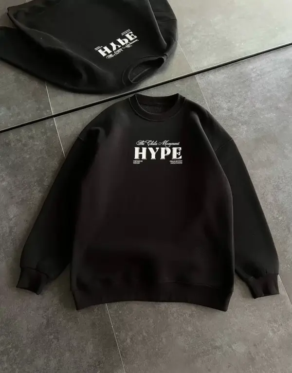 Kadın Üç İplik Bisiklet Yaka Baskılı SweatShirt - Siyah - Image 1