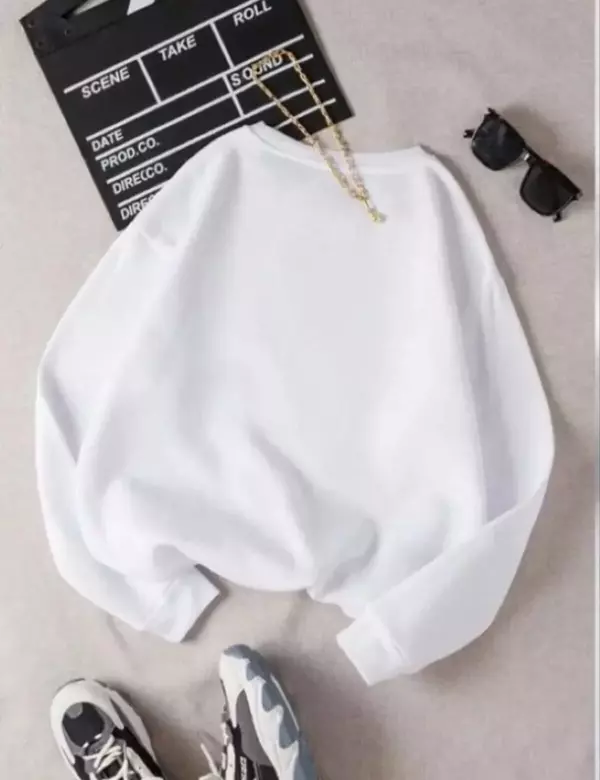 Unisex Üç İplik Biskilet Yaka SweatShirt - Beyaz - Image 1