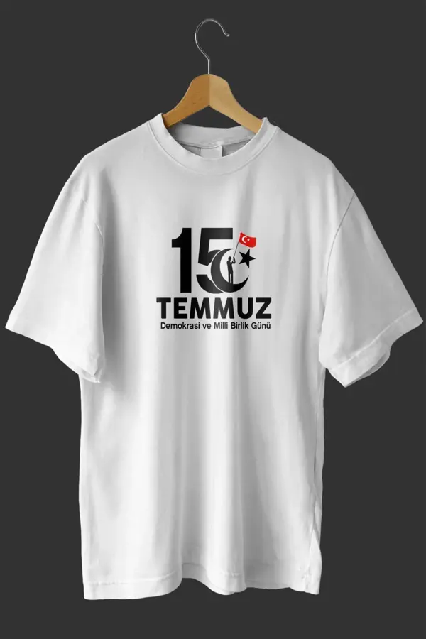 15 Temmuza Özel Tasarım Baskılı T-shirt - Beyaz - Image 1