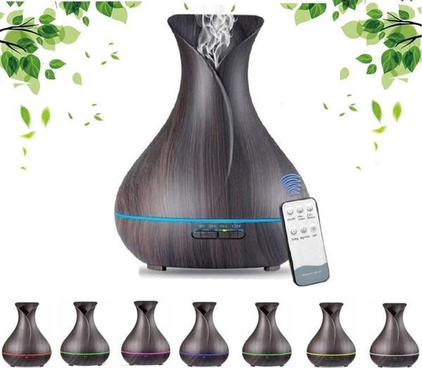 550 ml Ultrasonik Aroma Difüzörü 7 Renk Led Işıklı Aromatik Oda Kokusu Hava Nemlendirici Siyah - Image 1