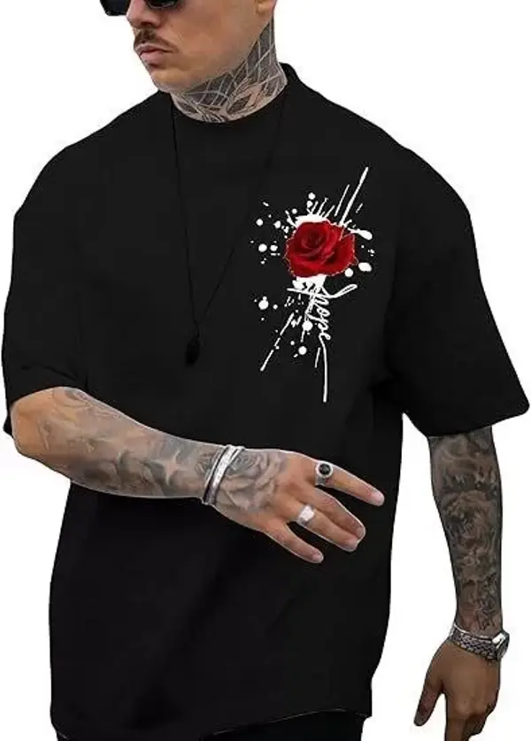 Erkek Bisiklet Yaka Kısa Kol Baskılı T-shirt - Siyah - Image 1