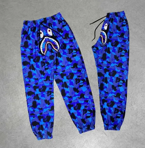 İki İplik Mevsimlik Bape Nakişli Eşofman Pantolon - Mavi - Image 1