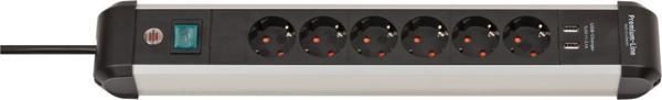 Brennenstuhl Premium-Alu-Line 6 Soketli 2 Adet 3.1 Hızlı Şarj USB' li Uzatma Priz Anahtarlı 3 Metre - Image 1