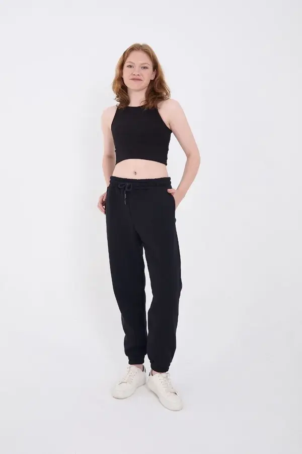 Üç İplik Basic Lastikli Eşofman Pantolon - Lacivert - Image 1