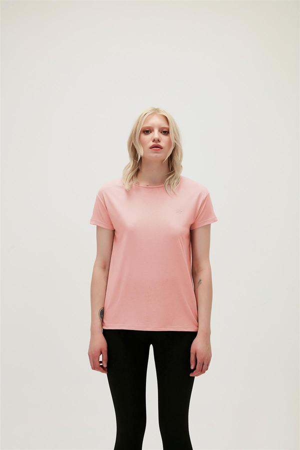 Violet O-Neck Pembe Logo Baskılı Basic Kadın Tişört - Image 1