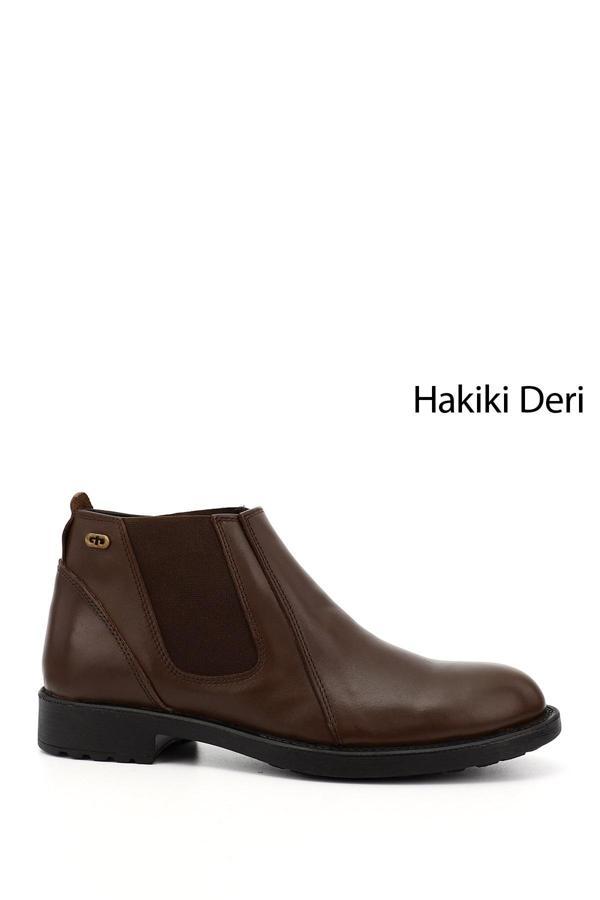 Erkek Kahve Antik Fermuarlı Hakiki Deri Chelsea Bot - Image 1