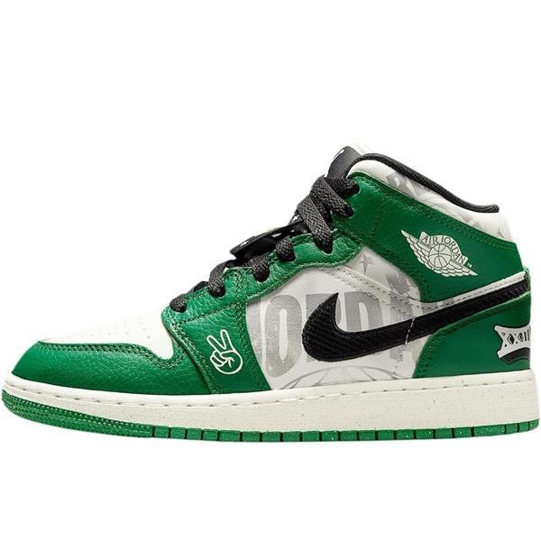 Nike Air Jordan 1 Mid Special Edicion Leather Unisex Sneaker Hakiki Deri Günlük Spor Ayakkabı Beyaz-Yeşil - Image 1