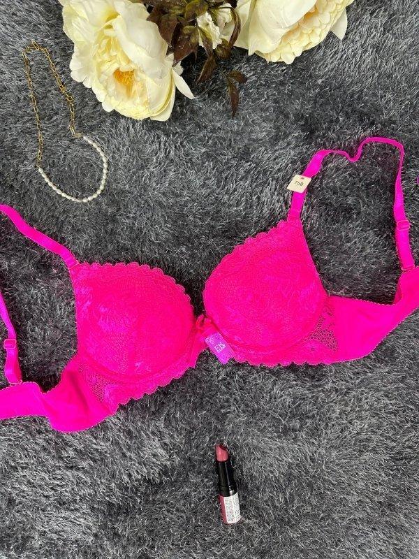 Barbie Pembe Double Push-up Dantelli İthal Sütyen-244 - Image 1
