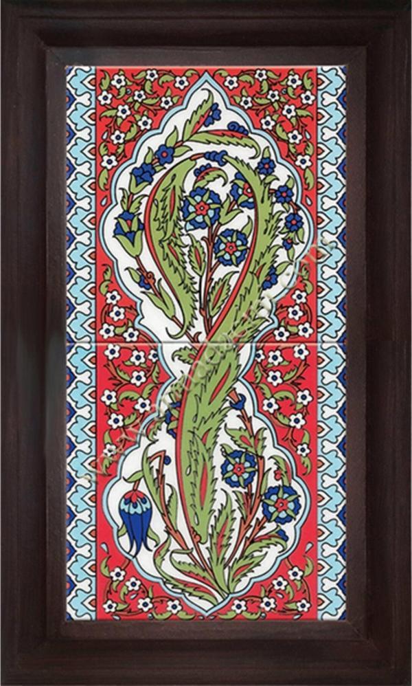 Armada Çini 20x40 Cm Ed 159 Kırmızı Kıvrık Yaprak El Dekoru Çini Pano - Image 1