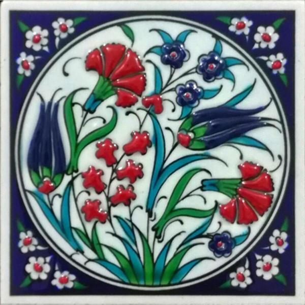 Armada Çini 10x10 Cm Ed 101 Lale Karanfil Iznik El Dekoru Çini Pano - Image 1