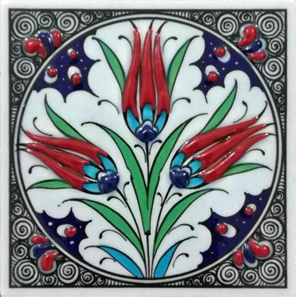 Armada Çini 10x10 Cm Ed 103 Üçlü Lale El Dekoru Kütahya Çini Pano - Image 1