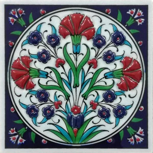 Armada Çini 10x10 Cm Ed 105 Üç Karanfil Kütahya El Dekoru Çini Pano - Image 1