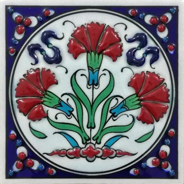 Armada Çini 10x10 Cm Ed 106 Yuvarlak Karanfil Kütahya Çini Pano - Image 1