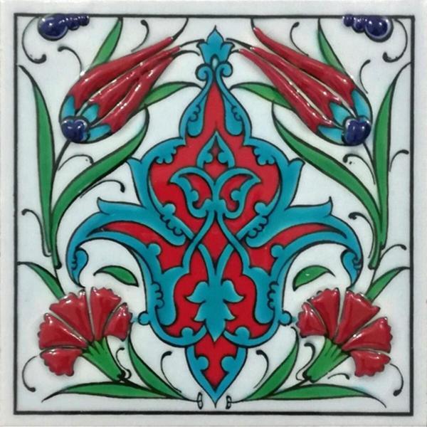 Armada Çini 10x10 Cm Ed 107 Ikili Lale Karanfil Kütahya Çini Pano - Image 1