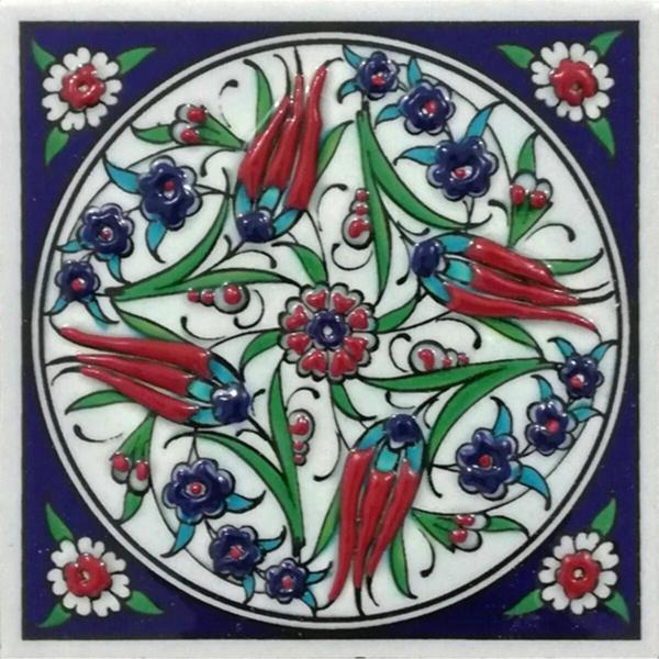 Armada Çini 10x10 Cm Ed 108 Dört Lale El Dekoru Kütahya Çini Pano - Image 1