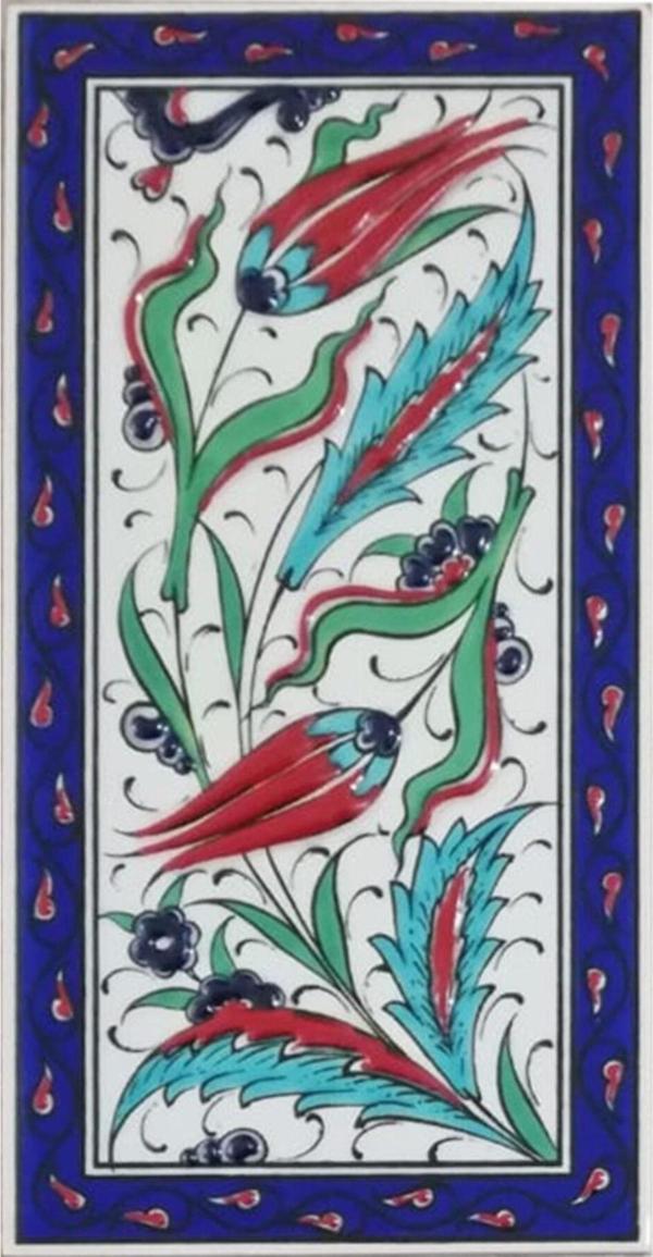 Armada Çini 10x20 cm  Ed 225 Kobalt Çerçeveli Yapraklı El Dekoru Karo - Image 1