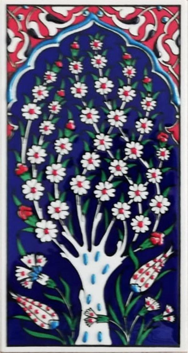 Armada Çini 10x20 Cm Ed 206 Lacivert Hayat Ağacı El Dekoru Çini Karo - Image 1