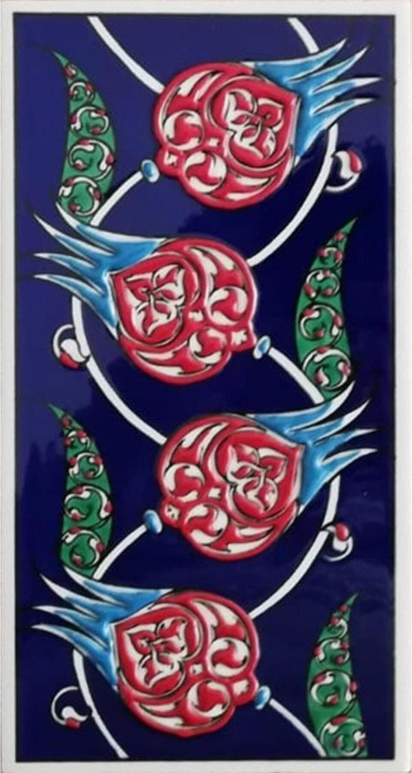 Armada Çini 10x20 cm Ed 209 Kobalt Nar Çiçekli El Dekoru Çini Karo - Image 1