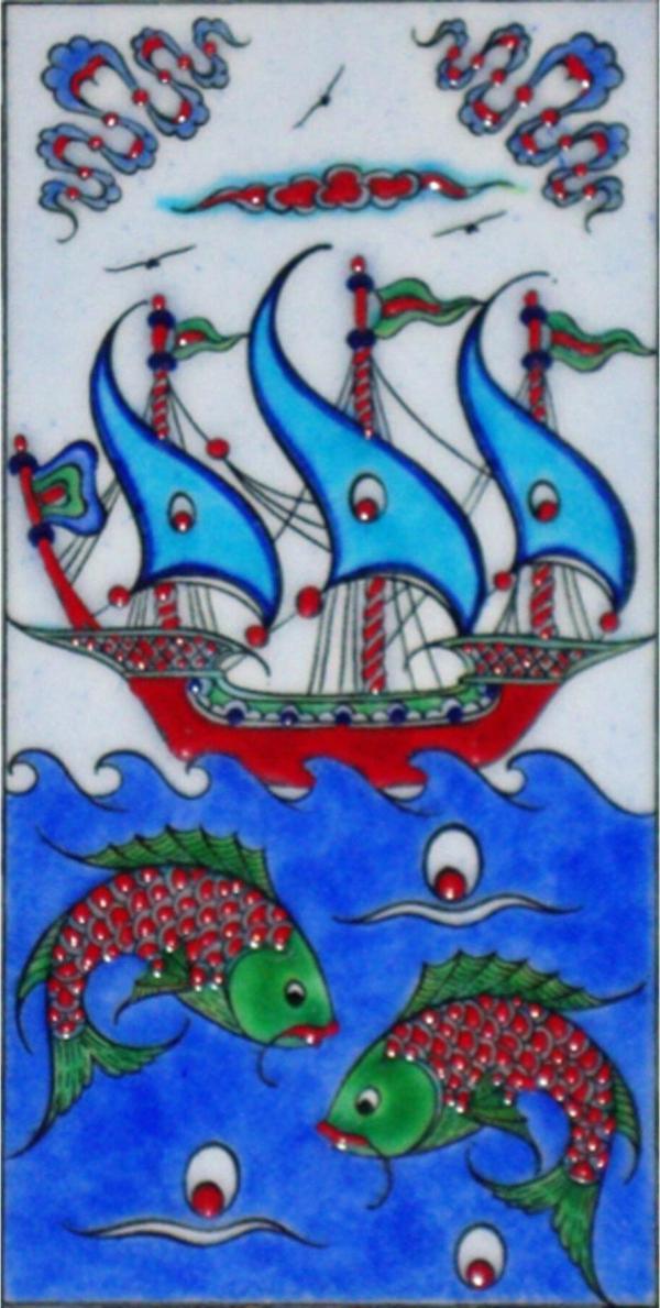 Armada Çini 10x20 Cm Ed 213 Kırmızı Iznik Kalyon El Dekoru Çini Karo - Image 1