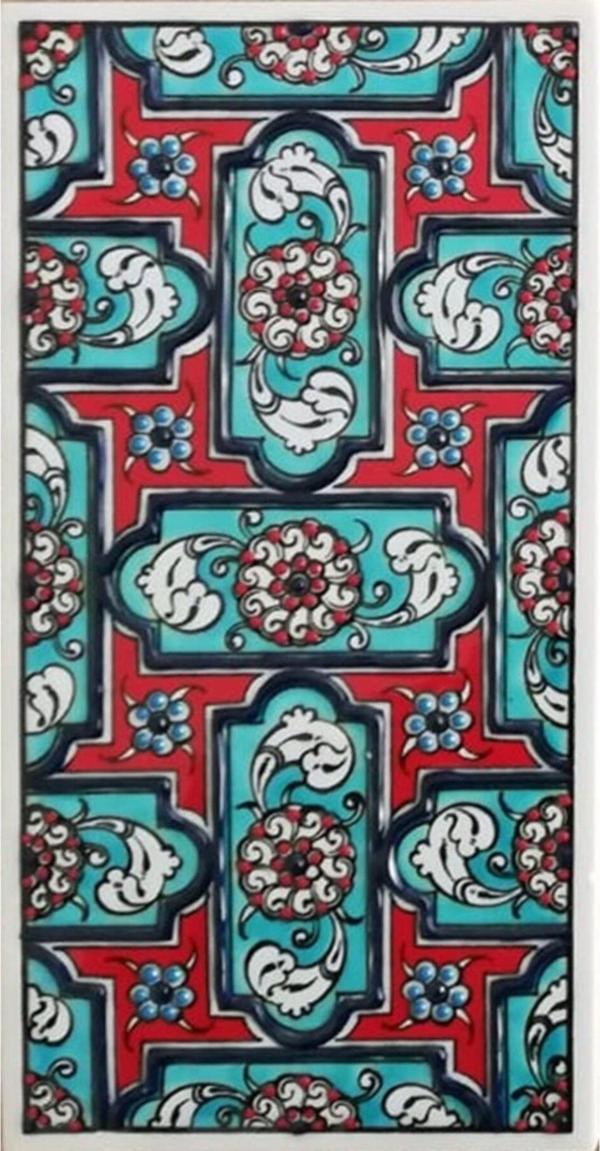 Armada Çini 10x20 cm Ed 218 Turkuaz Geometrik El Dekoru Çini Karo - Image 1