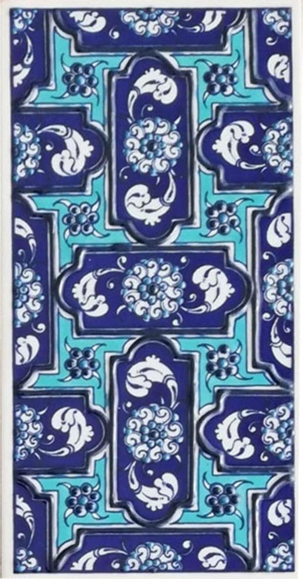 Armada Çini 10x20 cm Ed 220 Mavi Geometrik El Dekoru Çini Karo - Image 1